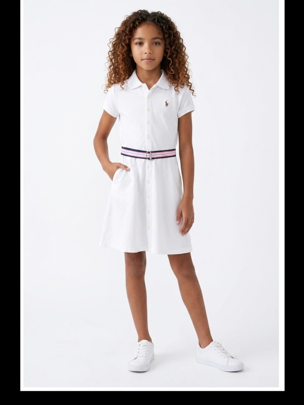 Polo by Ralph Lauren White Polo Shirt Dress with Striped Belt